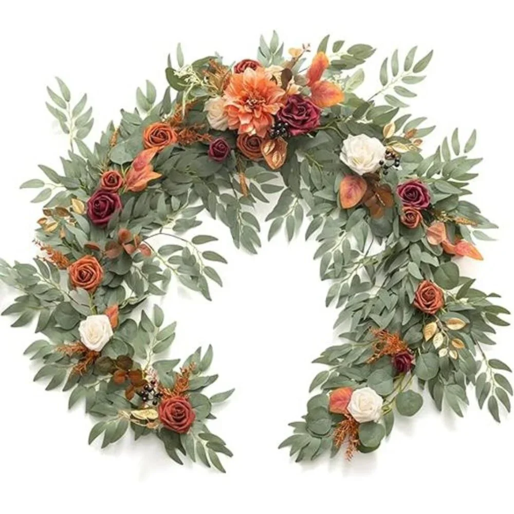 Moment Terracotta Flower Garland - 6FT Eucalyptus & Rose -Sweetheart Table Decor